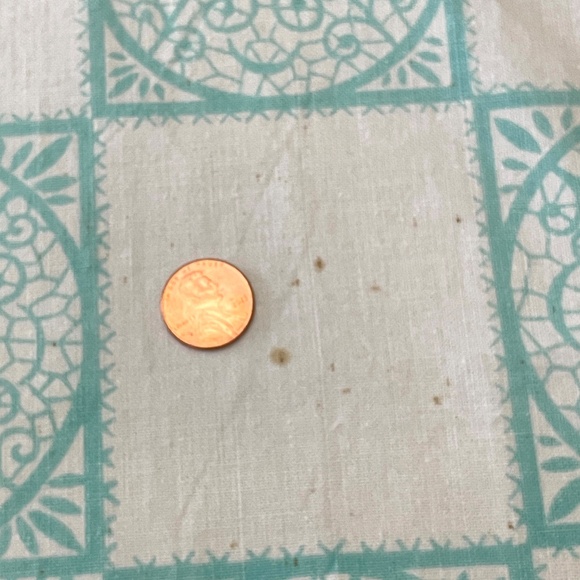 Vintage Aqua Red Printed Floral Cotton Tablecloth Six Napkins Set READ PLEASE - Picture 15 of 15